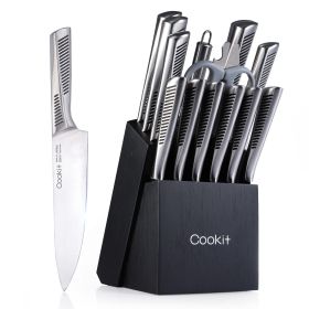 Kitchen Knife Set, 15 Piece Knife Sets with Block, Chef Knives with Non-Slip German Stainless Steel Hollow Handle Cutlery Set with Multifunctional Sci Kitchen Knife Set, 15 Piece Knife Sets with Block, Chef Knives with Non-Slip German Stainless Steel Hollow Handle Cutlery Set with Multifunctional Sci