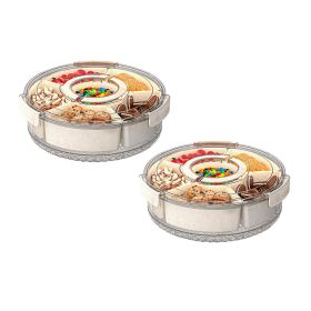 2Pcs Divided Serving Tray With Lid And Handle 360 Degree Rotatable Snack Box Container With 6 Dividers Clear Portable Snack Platters For Fruit Candy N 2Pcs Divided Serving Tray With Lid And Handle 360 Degree Rotatable Snack Box Container With 6 Dividers Clear Portable Snack Platters For Fruit Candy N